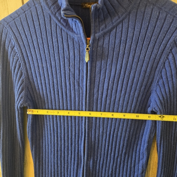 J McLaughlin Ribbed Zip Front Sweater Blue Cotton Modal Stretch Size Small - Picture 6 of 6